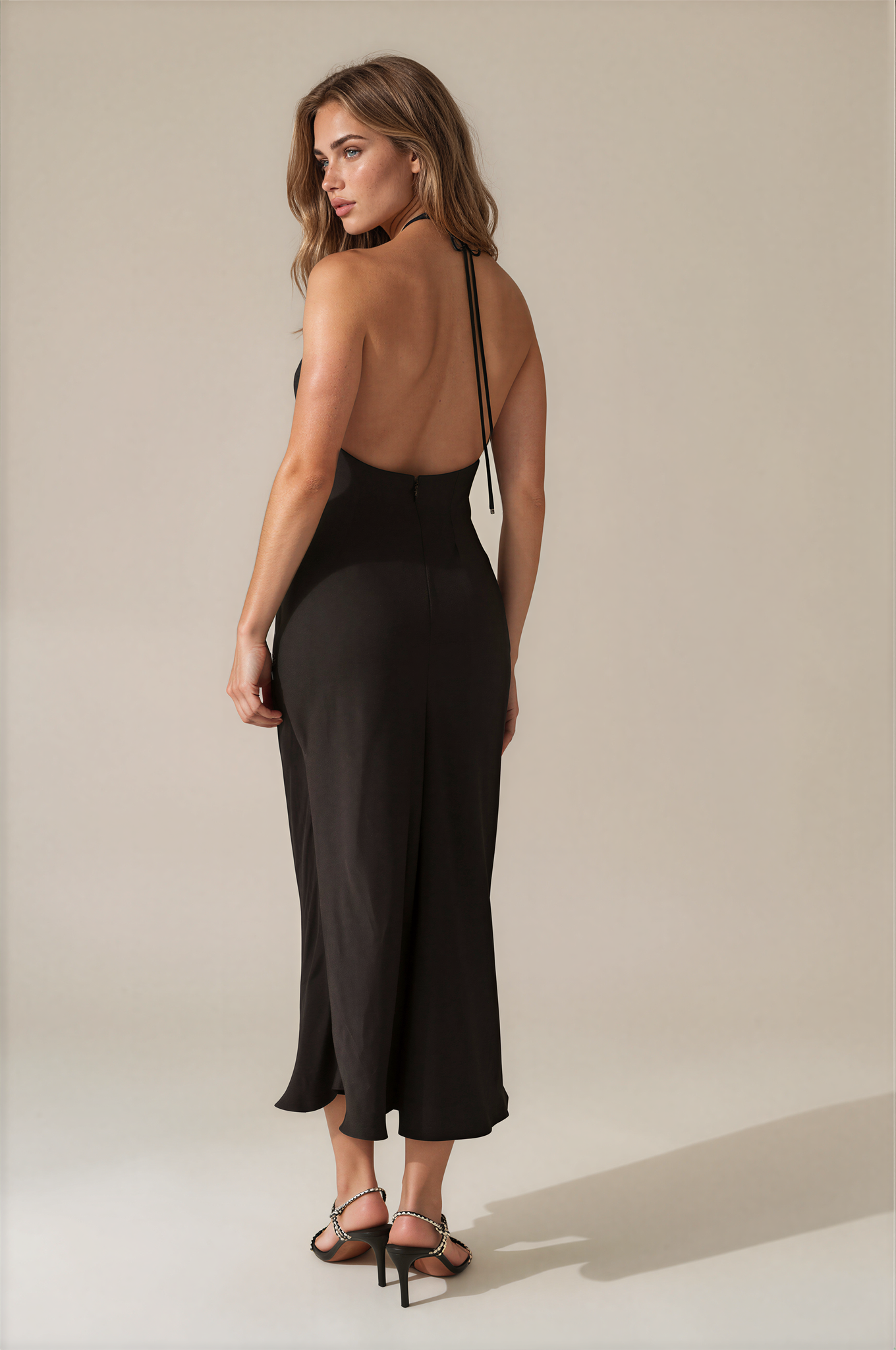 Free People Citrine Halter Midi Dress Raven Combo