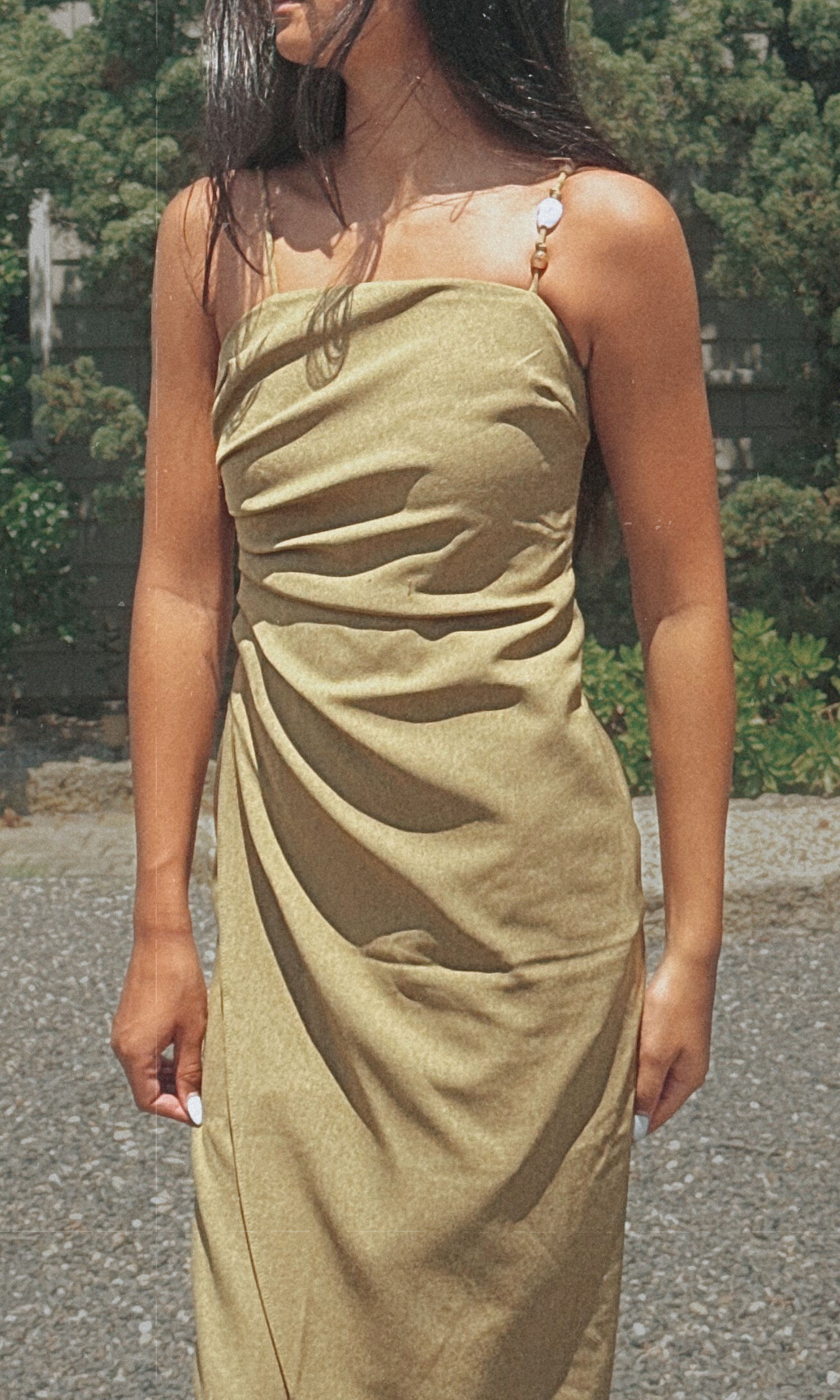 Lynx Pleated Midi Dress Olive