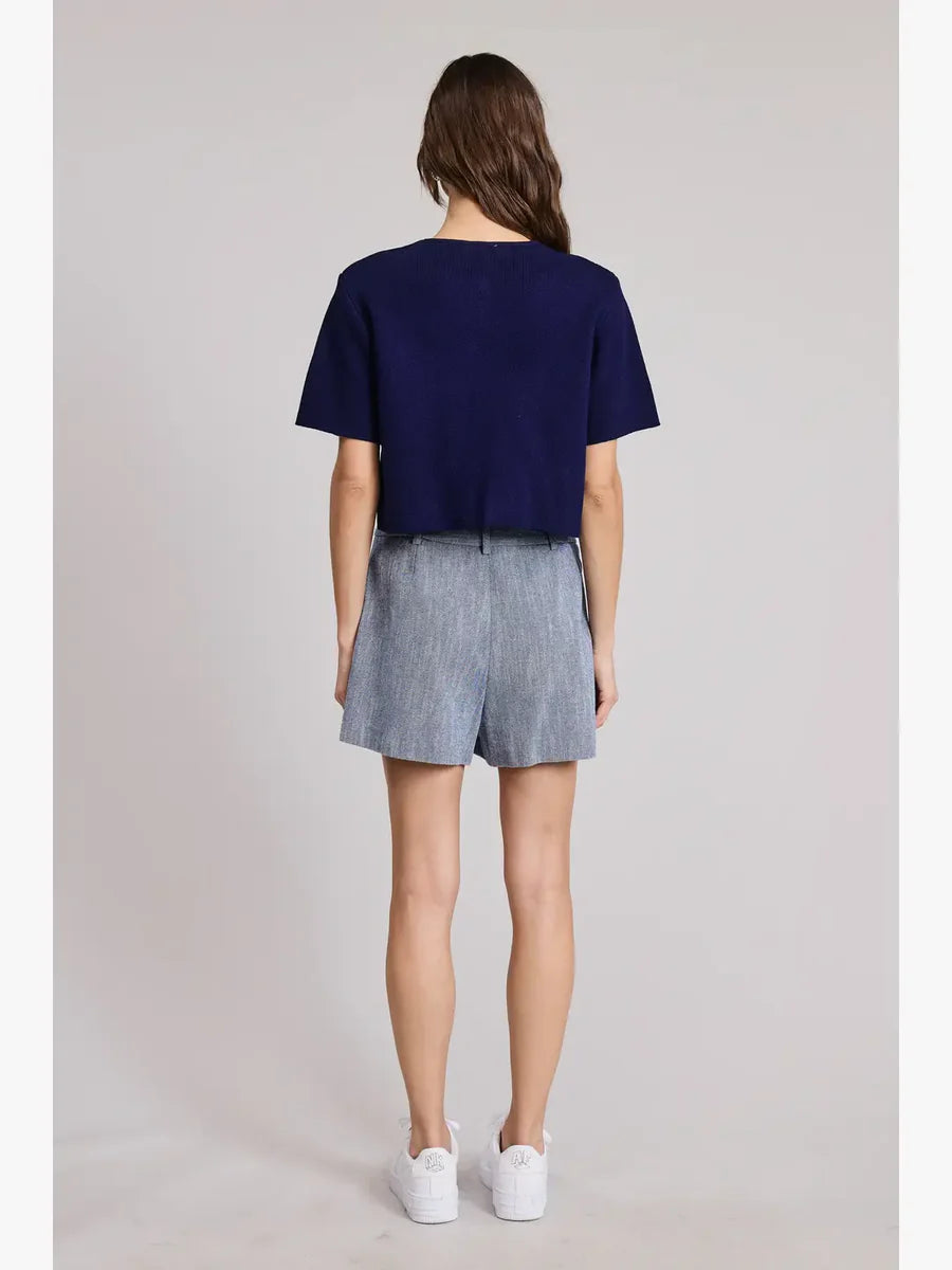 Flat White Priscilla Navy Short Sleeve Cardigan