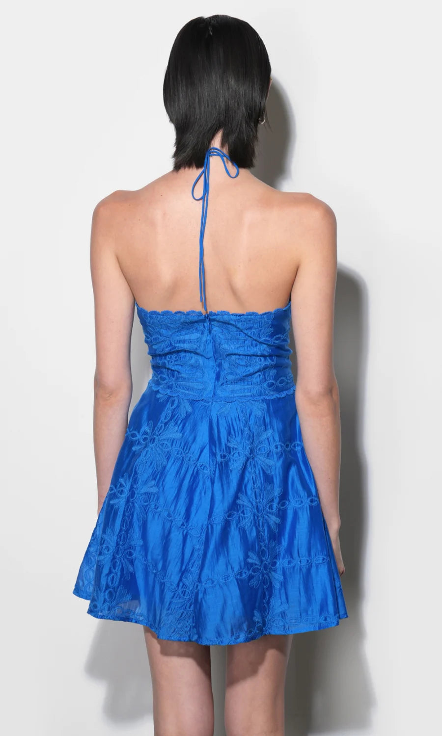 Greylin Callie Jelly Blue Embroidered Halter Mini Dress 