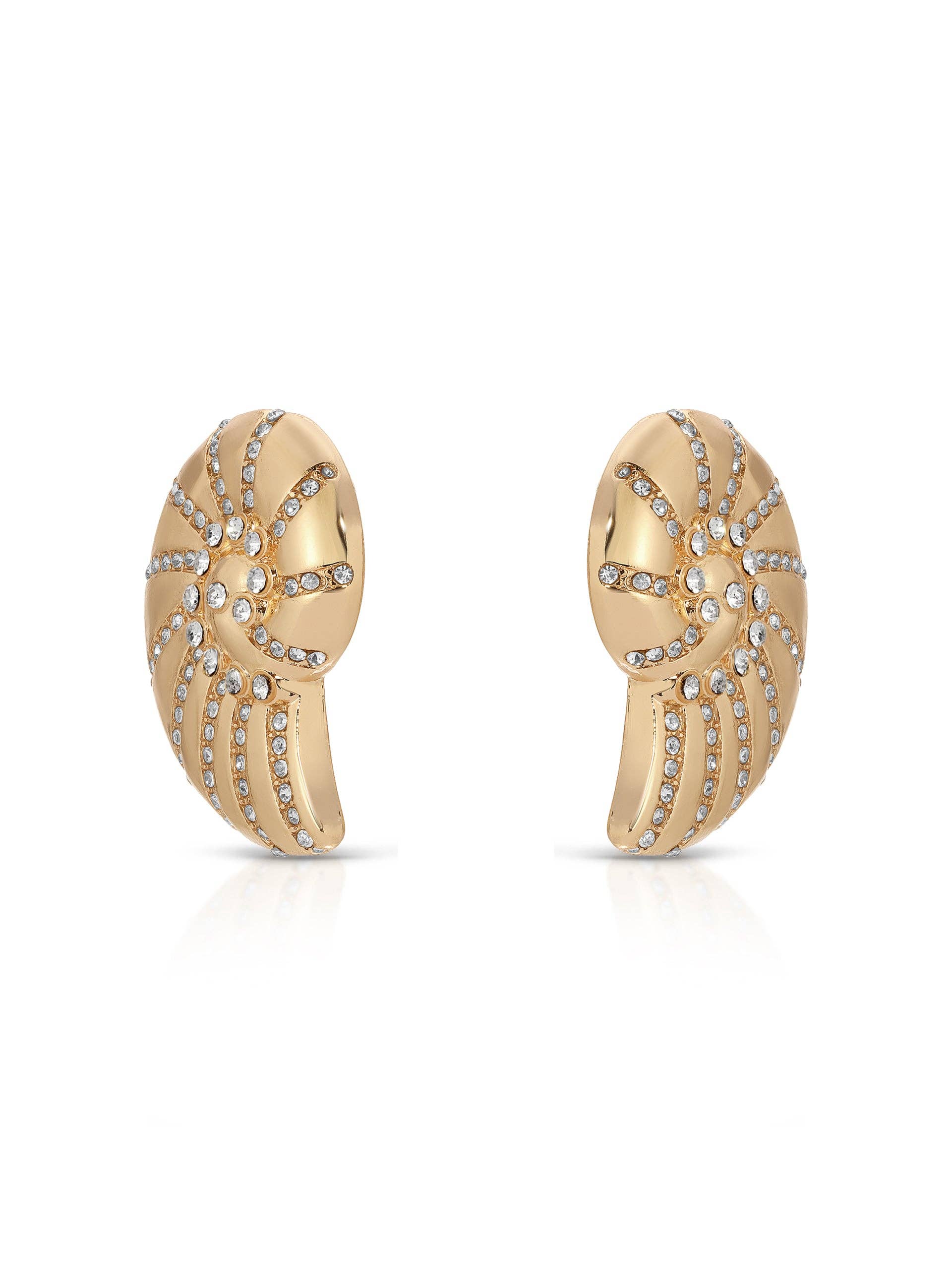Crystal Studded Nautilus Zinc Shell Earrings
