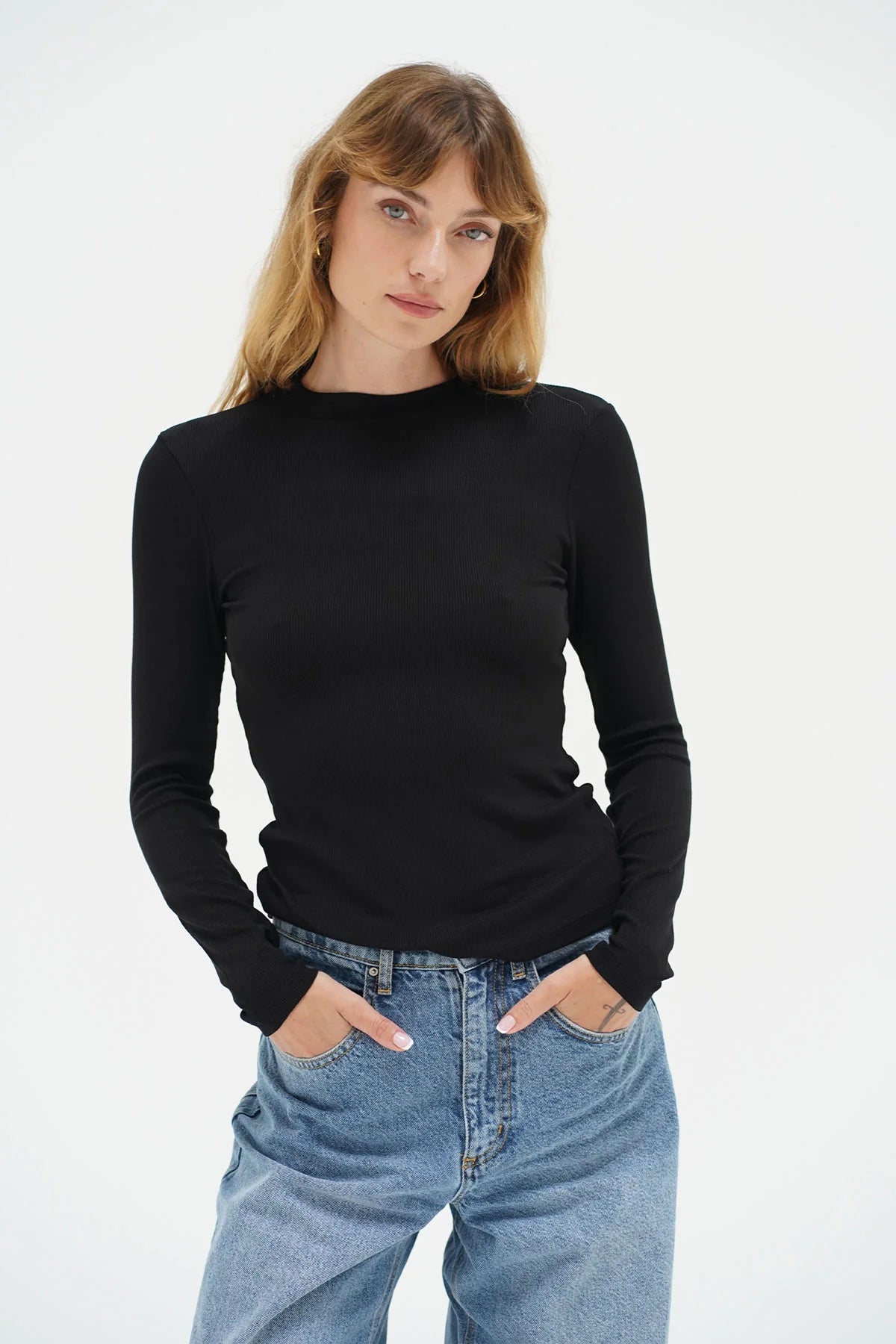 Dalston Ribbed Long Sleeve Top Black