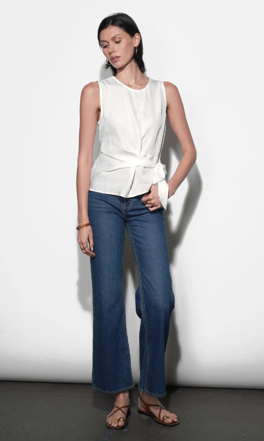Lola Ivory Sleeveless Side Tie Blouse