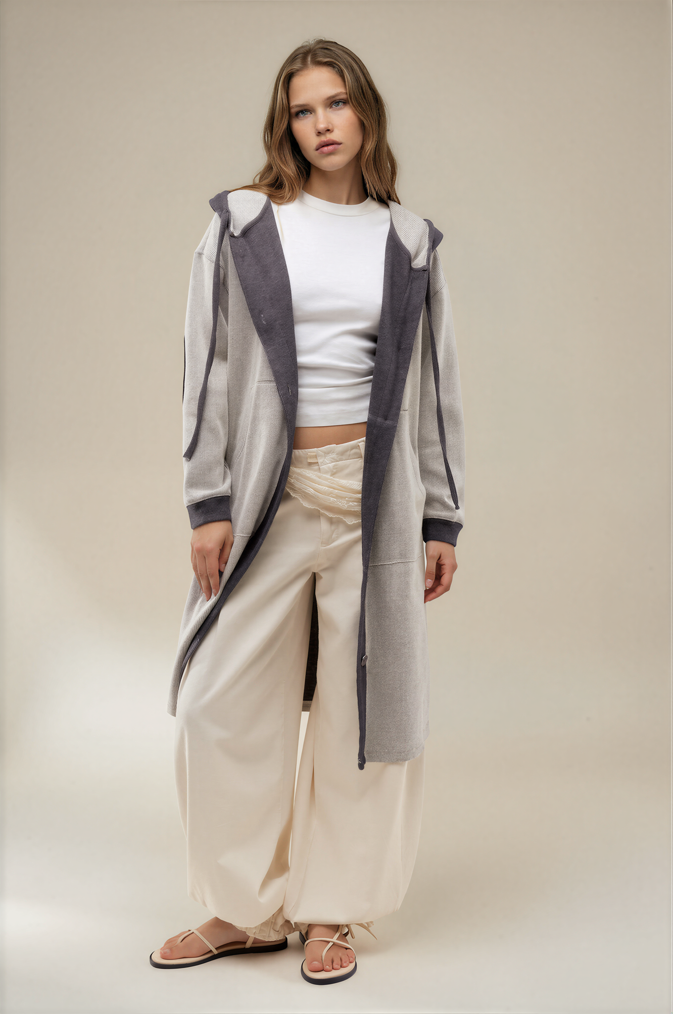Free People Tomorrows Sweatshirt Cardigan Grey Combo