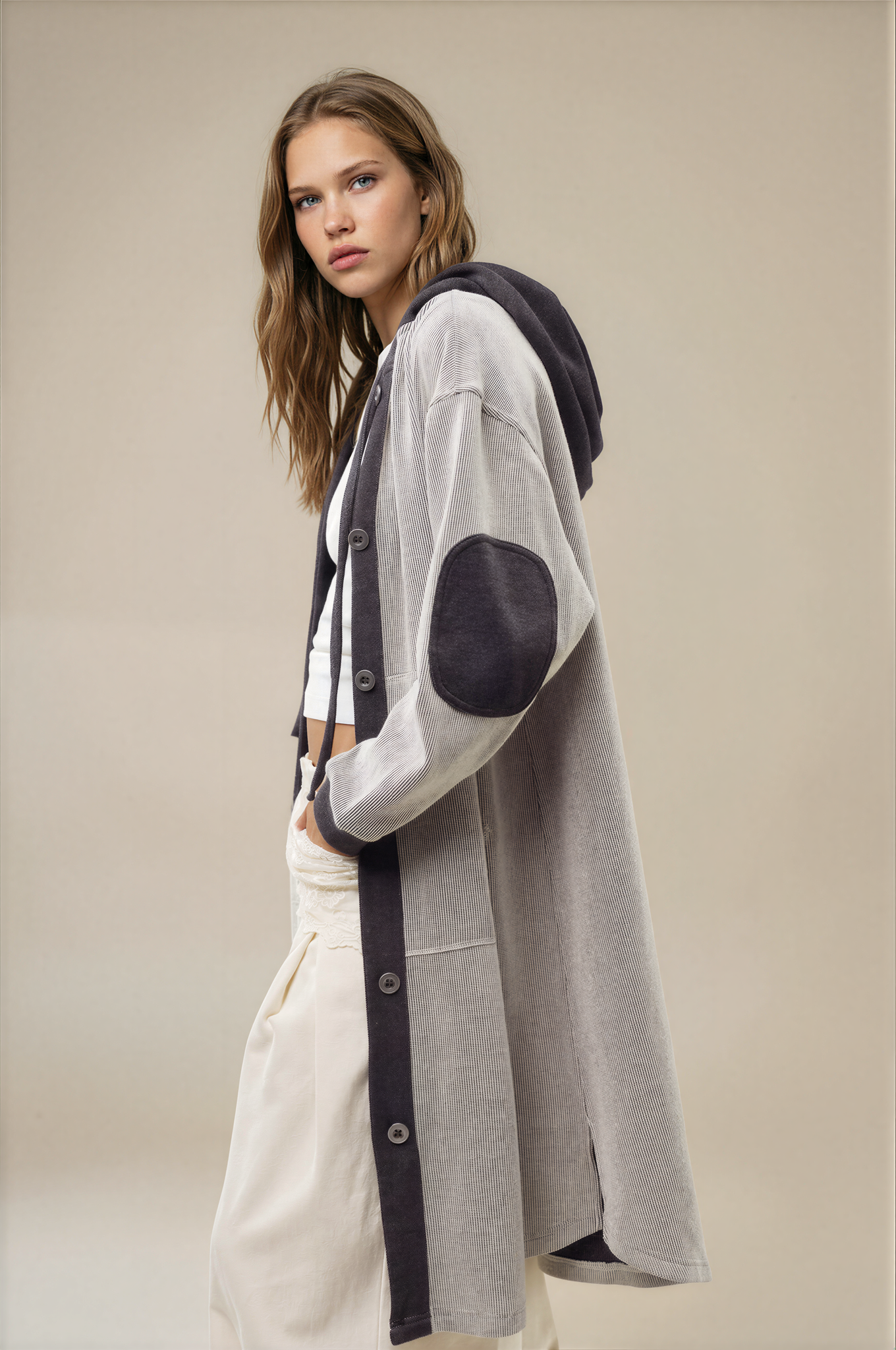 Free People Tomorrows Sweatshirt Cardigan Grey Combo