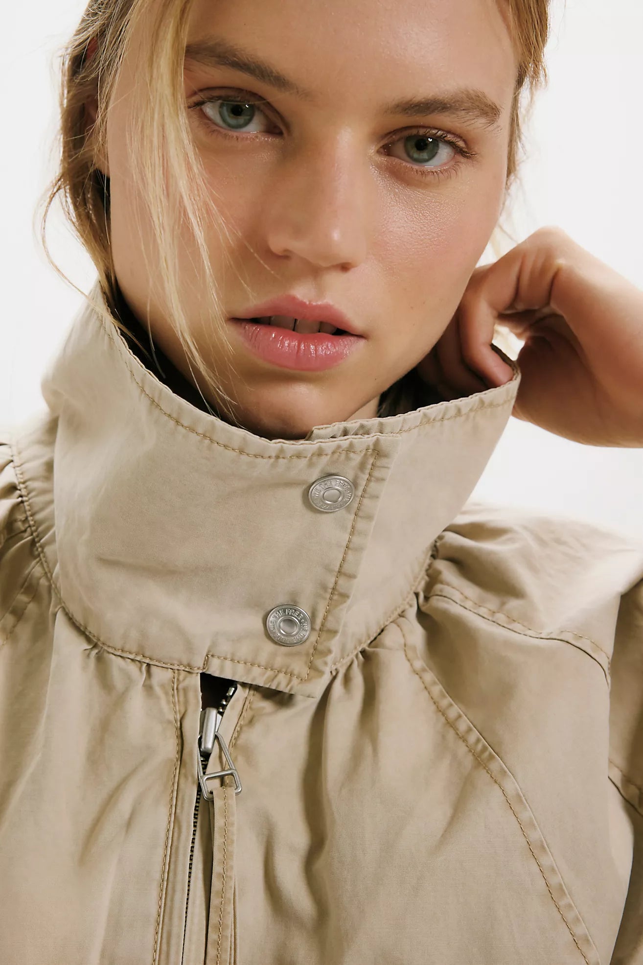 Free People Chelsea Funnel-Neck Jacket Oatmeal