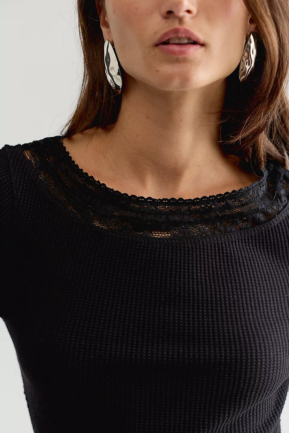Free People Amber Lace Cuff Long Sleeve Top Black