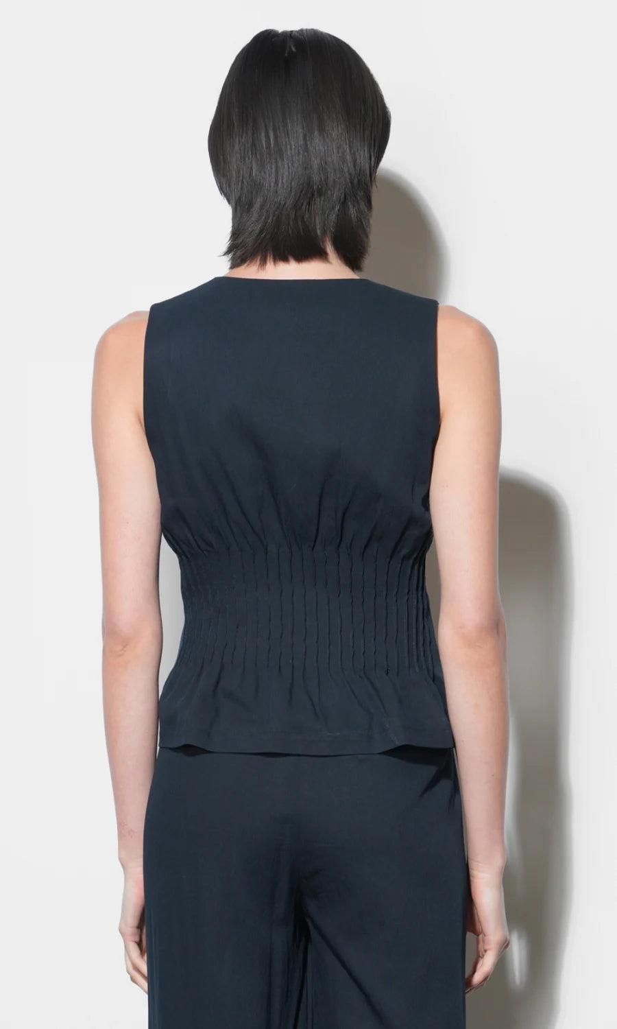 Greylin Lily Pintuck Navy Sleeveless Top