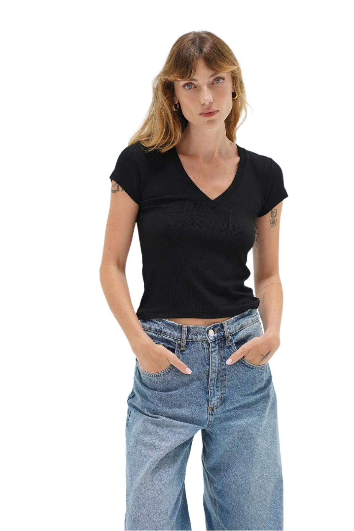 LNA | Fitted Ribbed V Neck | Black