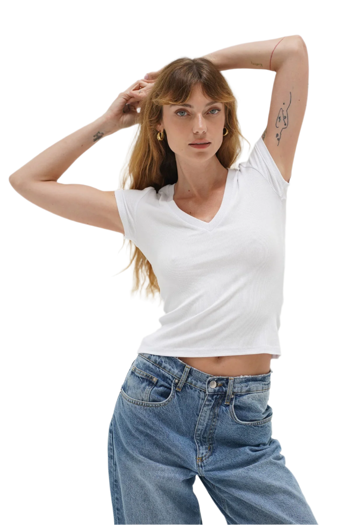 LNA | Fitted Ribbed V Neck | White
