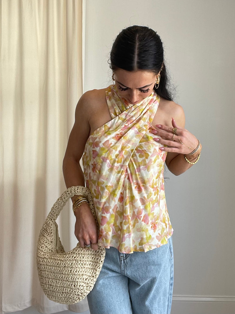 FINAL SALE Thora Floral Halter Top | Yellow