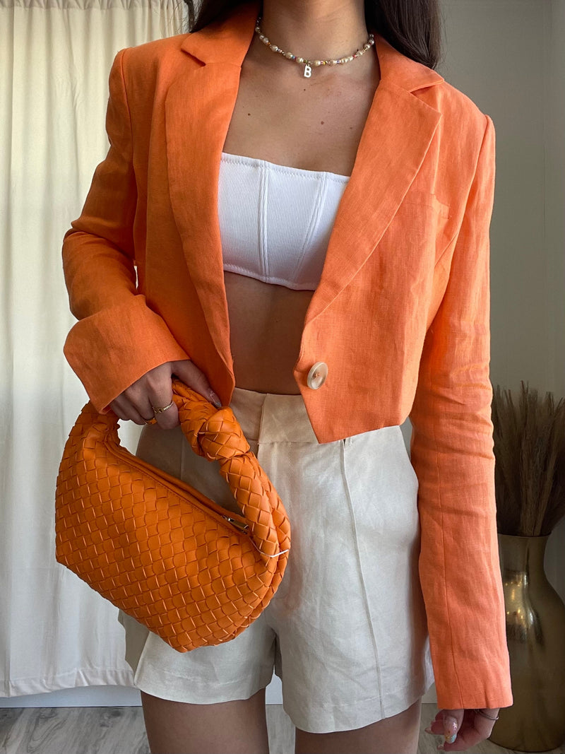 Mango Linen Cropped Blazer | Orange FINAL SALE