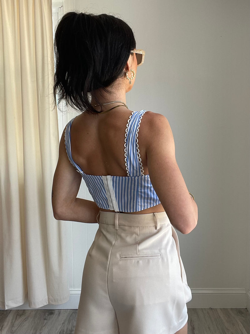 FINAL SALE Gwen Striped Corset Tank Top | Blue