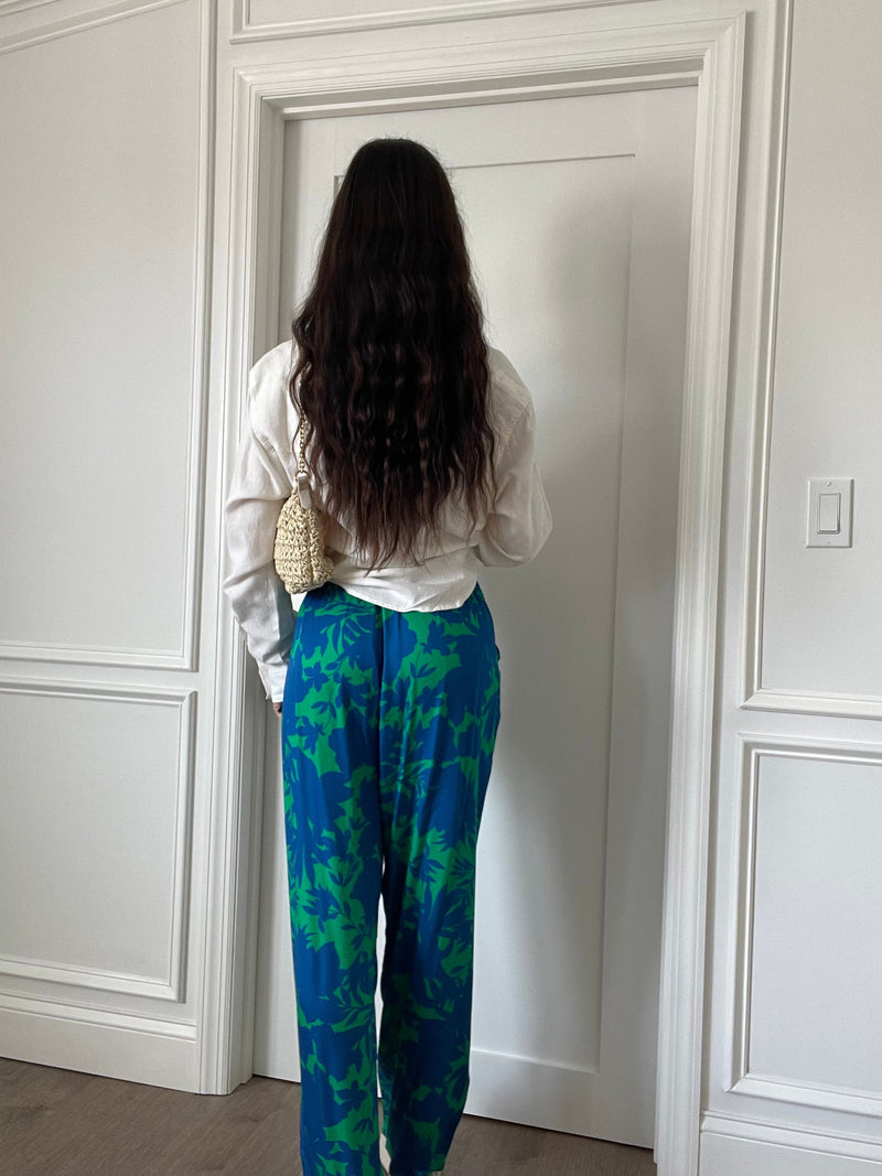 Raven Floral Wide Leg Pants | Blue & Green