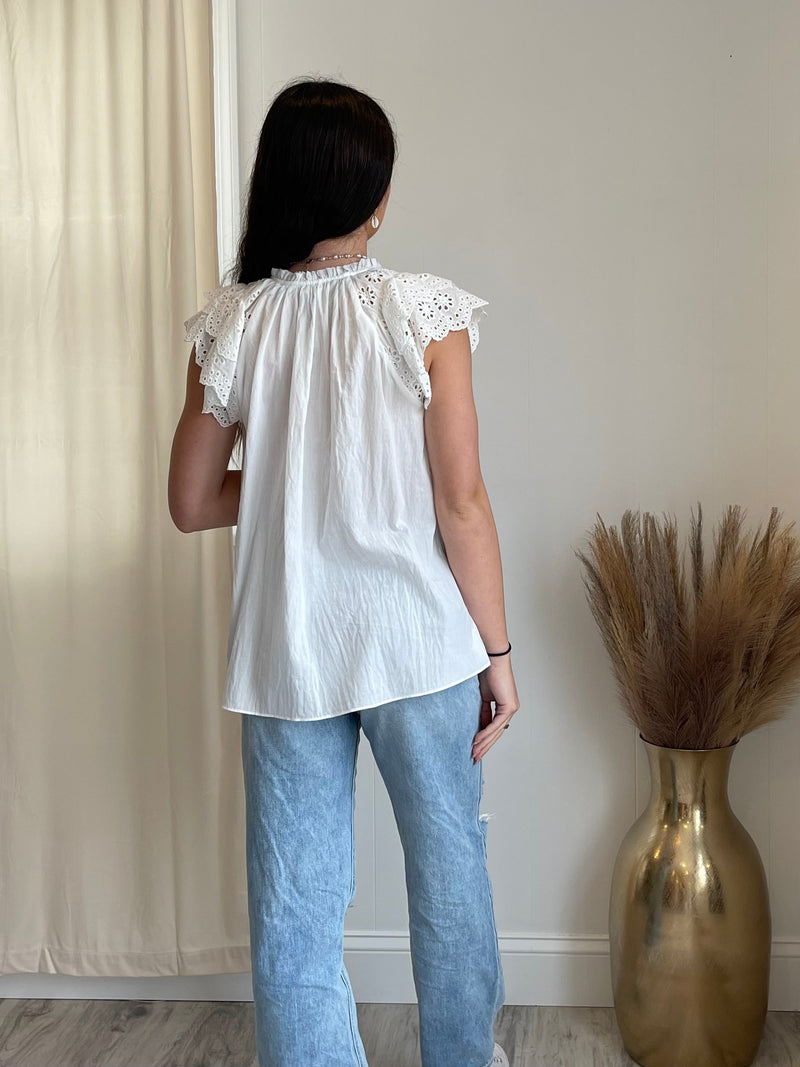 FINAL SALE Marina Eyelet Ruffle Sleeve Top