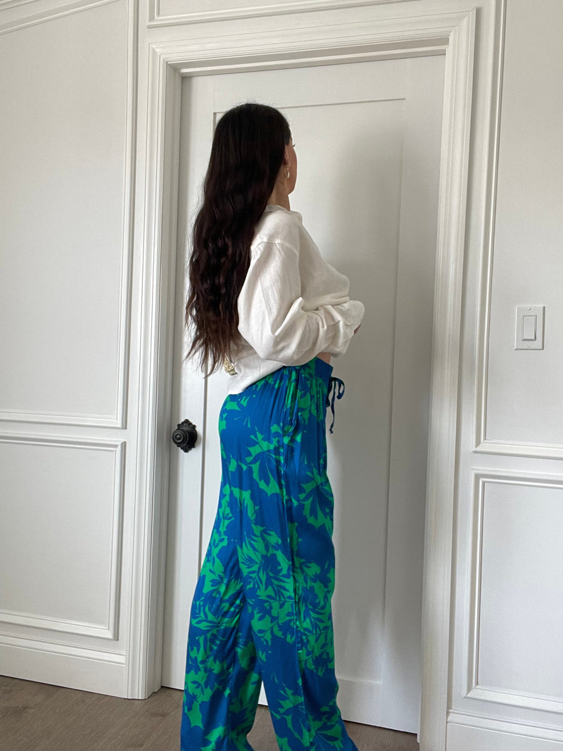 Raven Floral Wide Leg Pants | Blue & Green