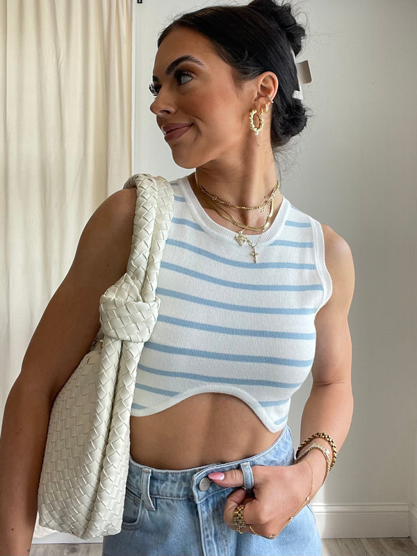 Annaleise Striped Crop Top | Baby Blue