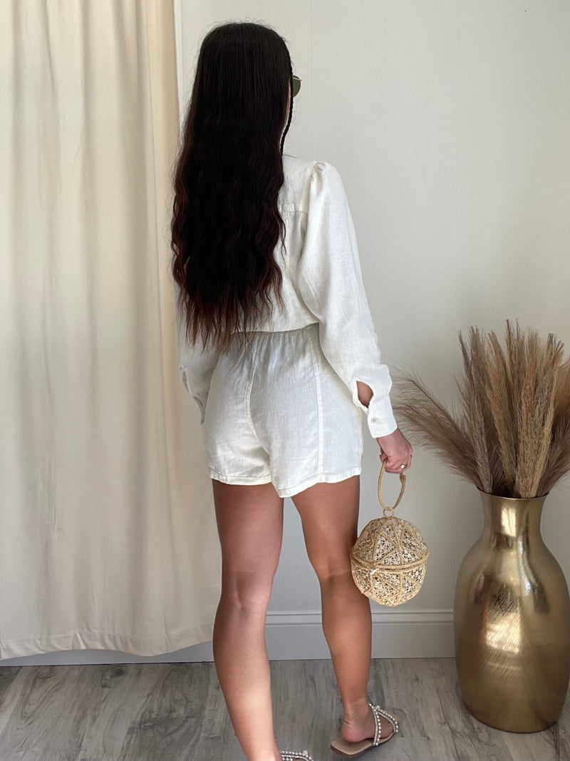 WeWoreWhat | Linen Button Up Romper