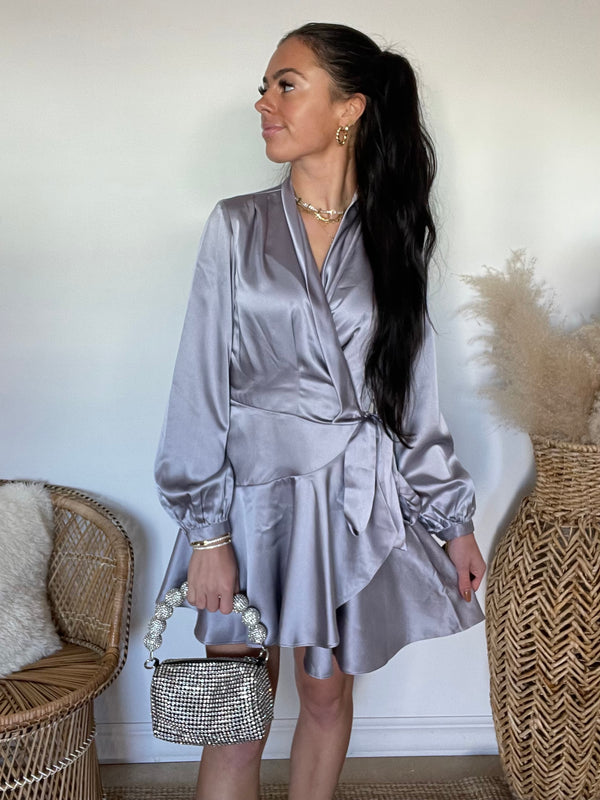 Adonia Wrap Mini Dress | Gray