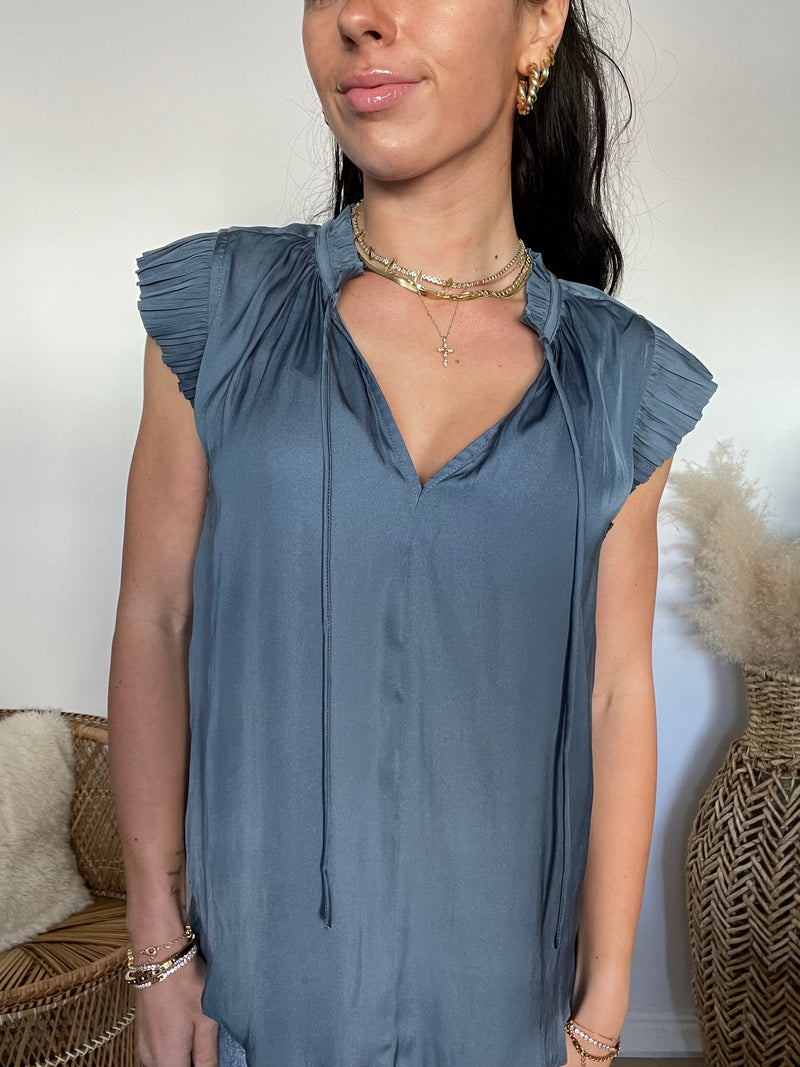 Current Air Margot Ruffle Sleeve Top | Dusty Blue