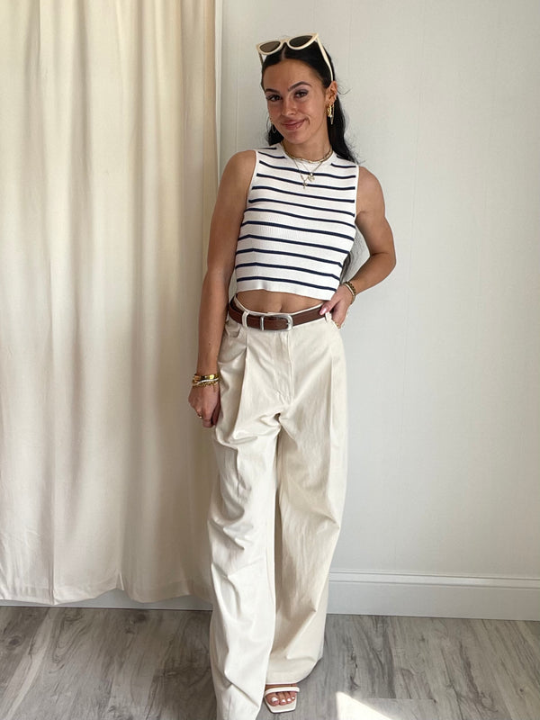 FINAL SALE Vernon Belted Pleated Wide Leg Pants | Beige