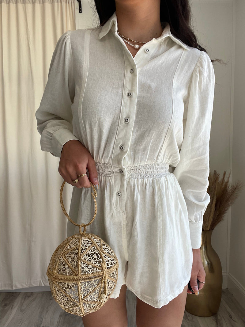 WeWoreWhat | Linen Button Up Romper