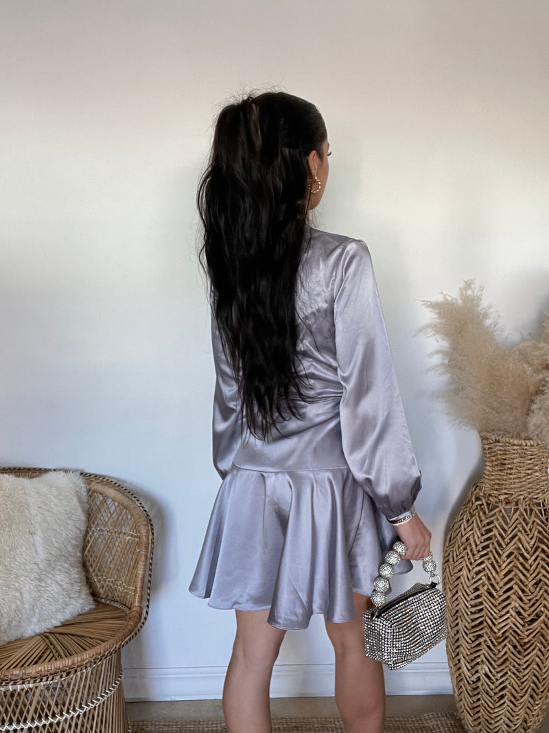 Adonia Wrap Mini Dress | Gray