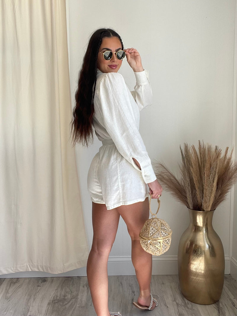 WeWoreWhat | Linen Button Up Romper