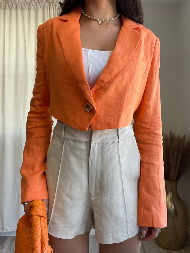 Mango Linen Cropped Blazer | Orange FINAL SALE