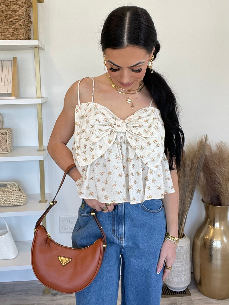 Bonjour Floral Bow Top | Cream Floral