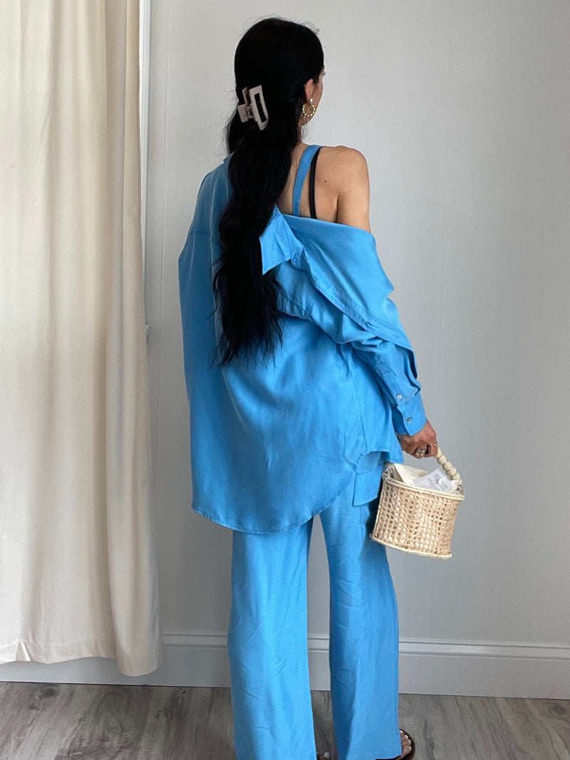 FINAL SALE Mella Wide Leg Cargo Pants | Blue