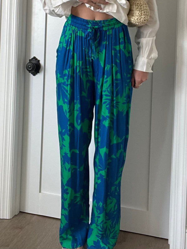 Raven Floral Wide Leg Pants | Blue & Green