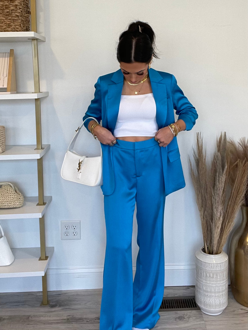 Samantha Satin Blazer | Neon Blue