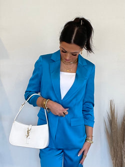 Samantha Satin Blazer | Neon Blue