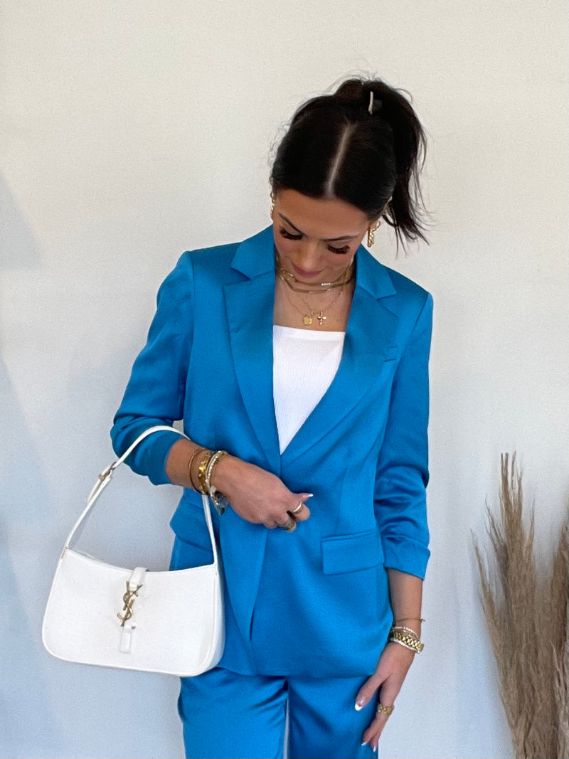 Samantha Satin Blazer | Neon Blue