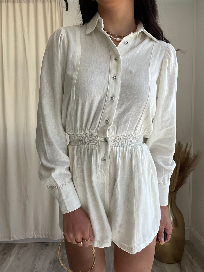 WeWoreWhat | Linen Button Up Romper