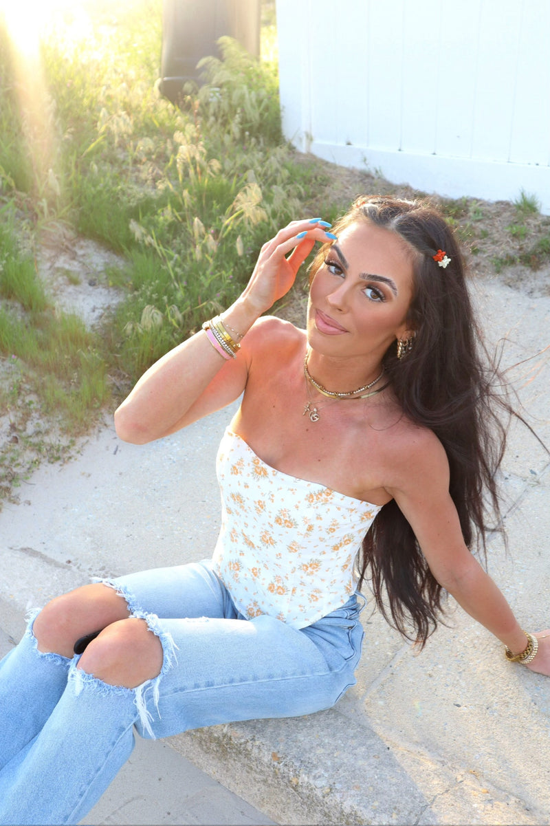 FINAL SALE Marigold Floral Strapless Top