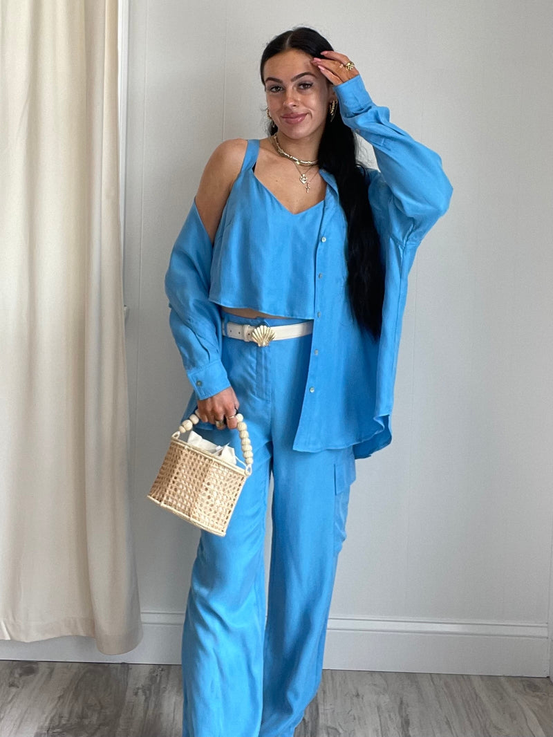 FINAL SALE Mella Wide Leg Cargo Pants | Blue