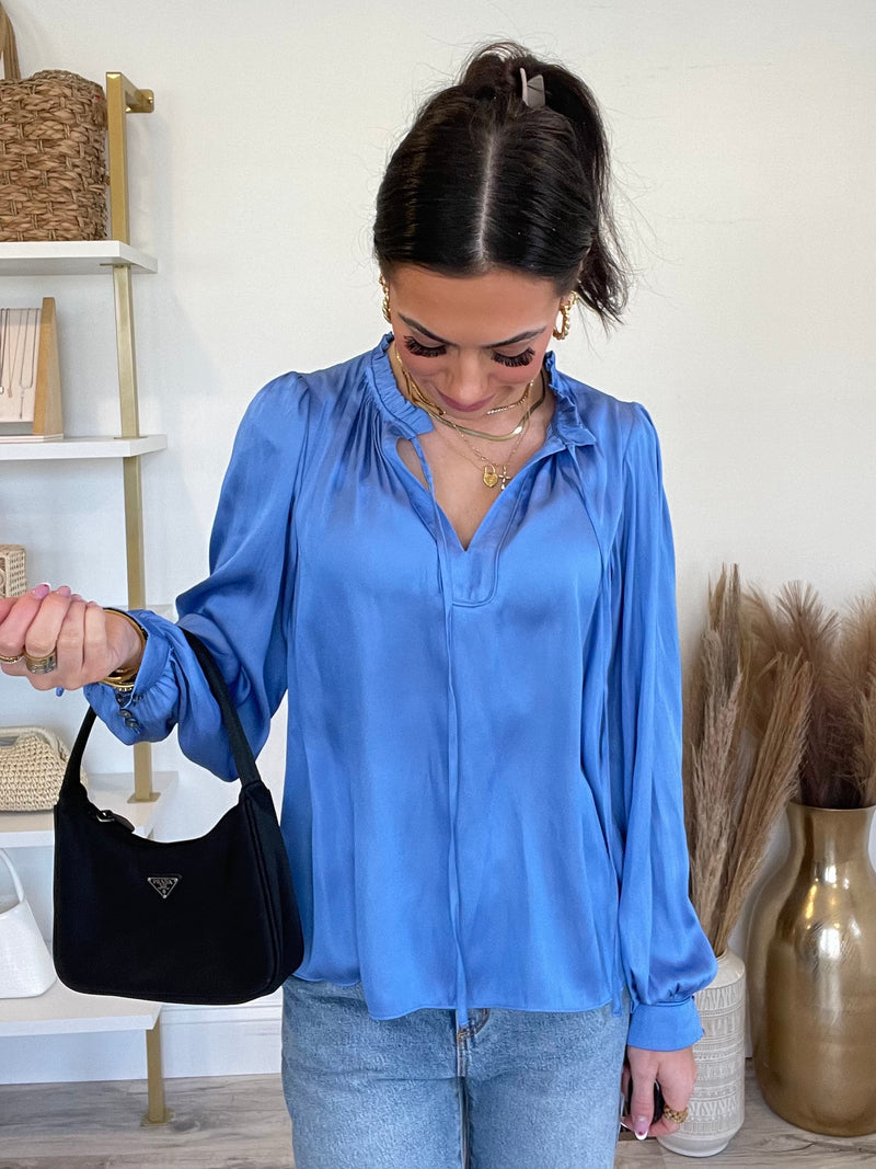 Primavera Puff Sleeve Top | Azure Blue