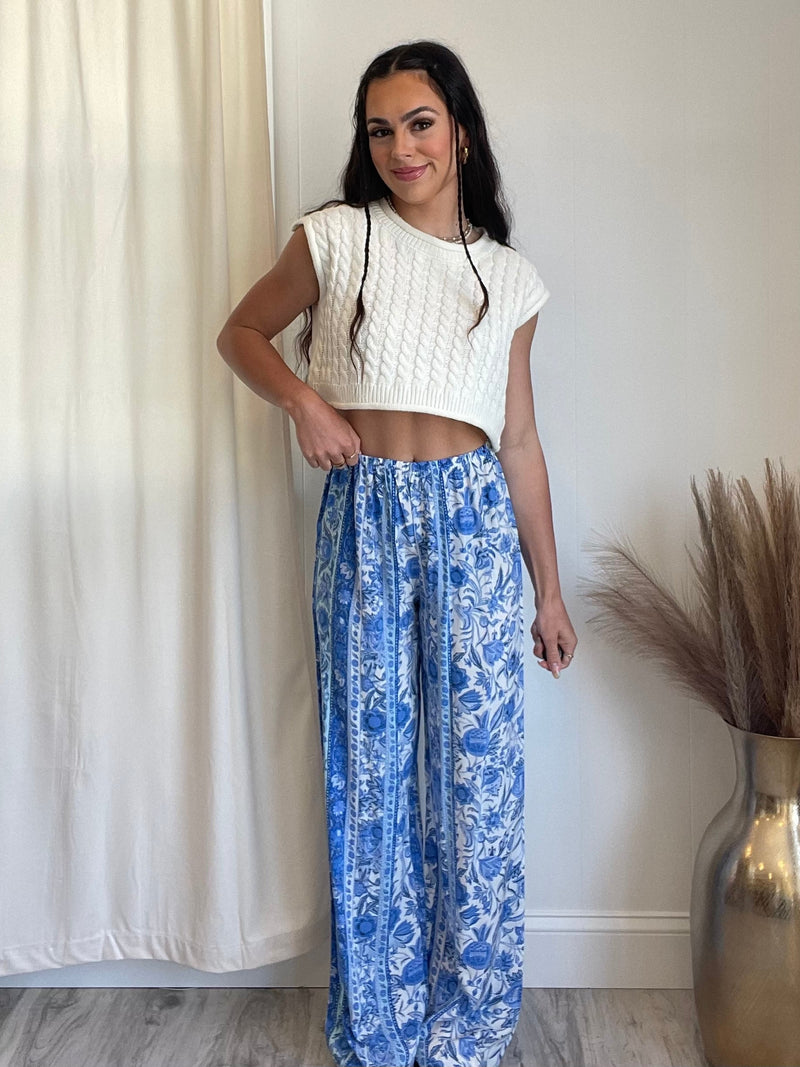 Gypsy Floral Wide Leg Pants | Blue