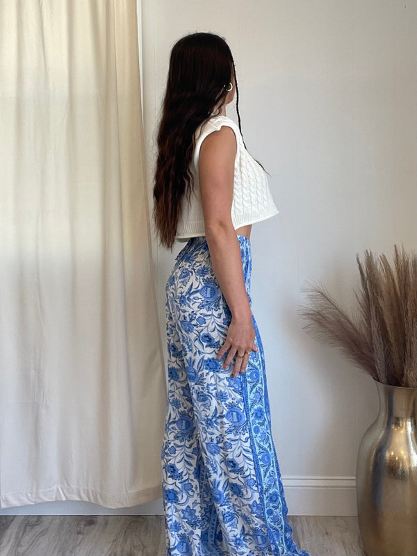 Gypsy Floral Wide Leg Pants | Blue