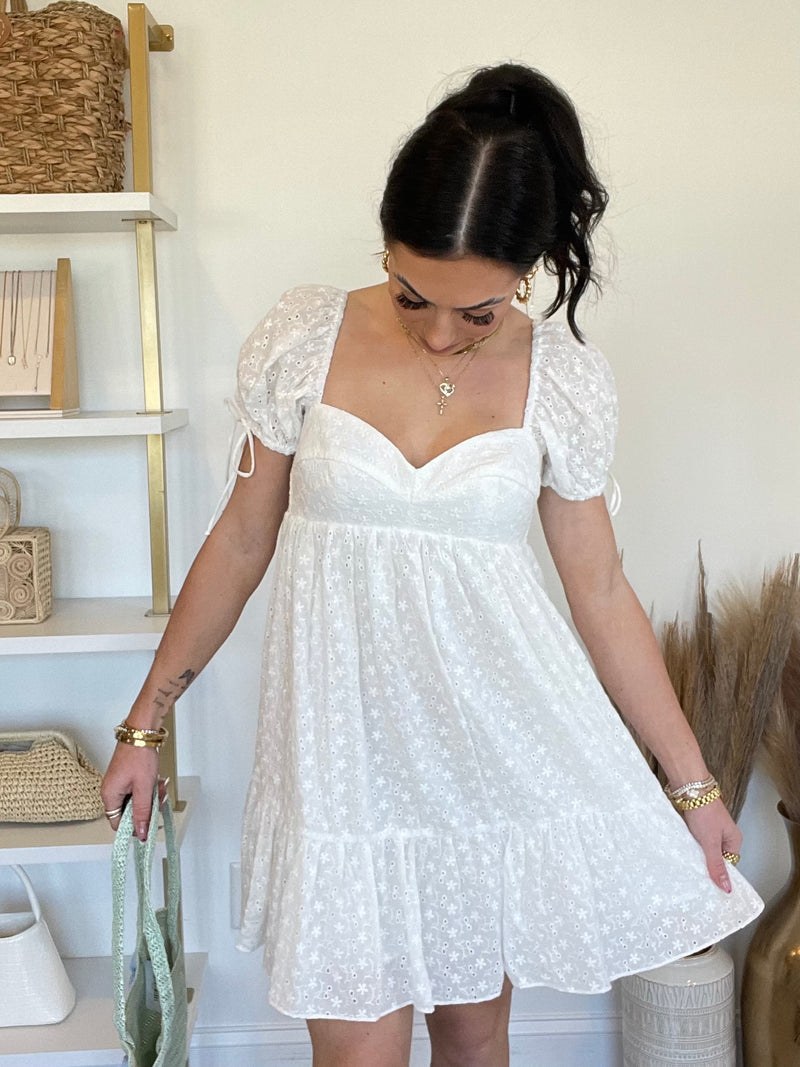 FINAL SALE Bardot Eyelet Babydoll Dress | White