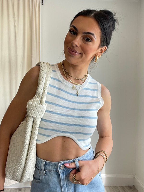 Annaleise Striped Crop Top | Baby Blue