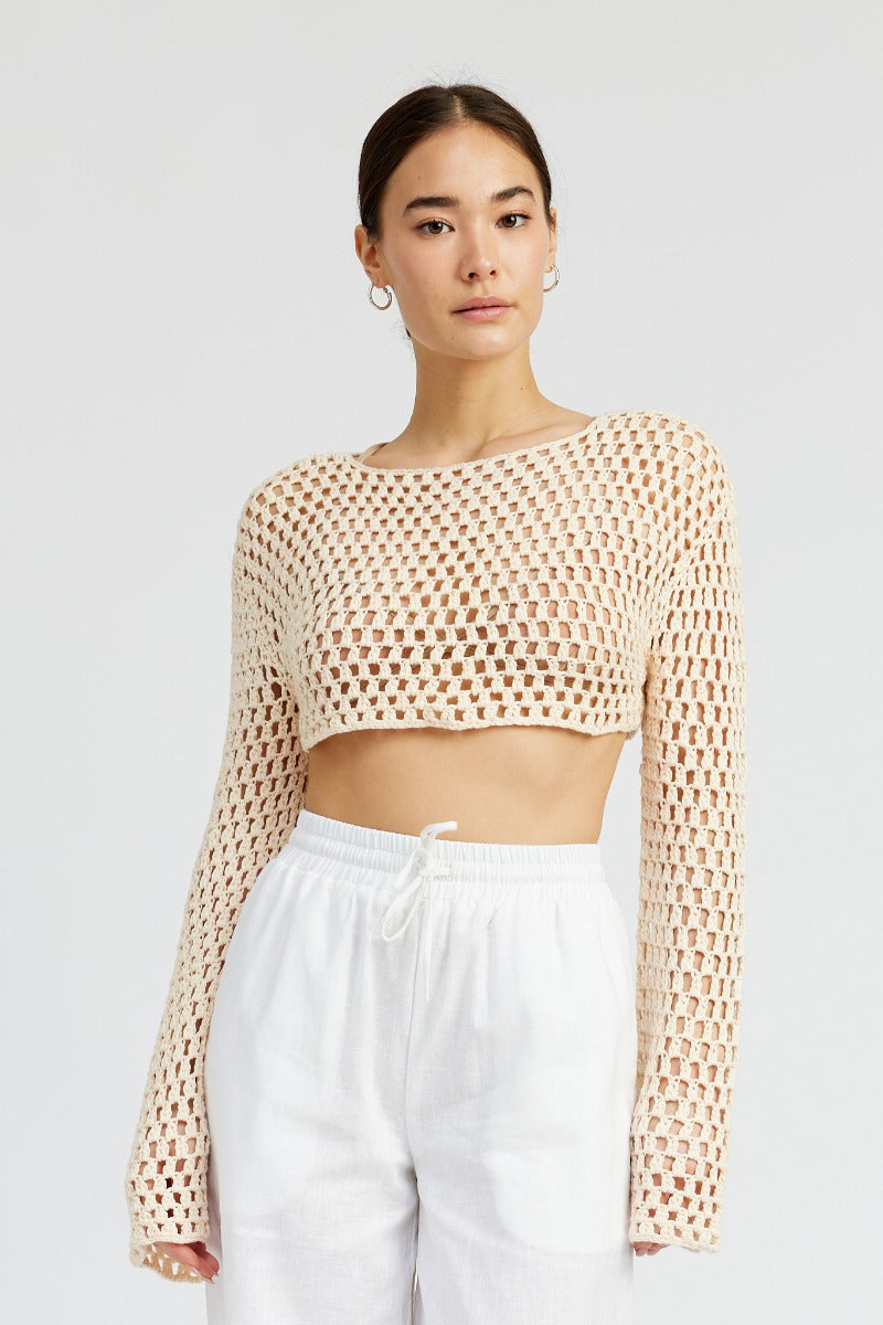 FINAL SALE Akari Crochet Bell Sleeve Cropped Sweater