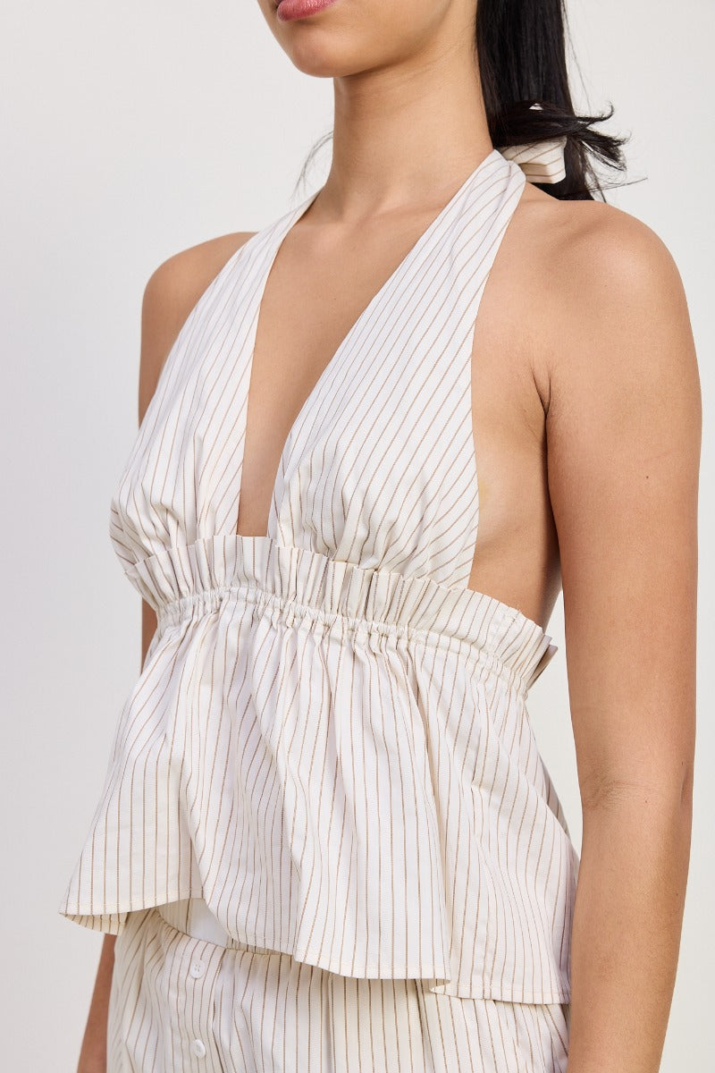 Blair Halter Top | Brown Stripe