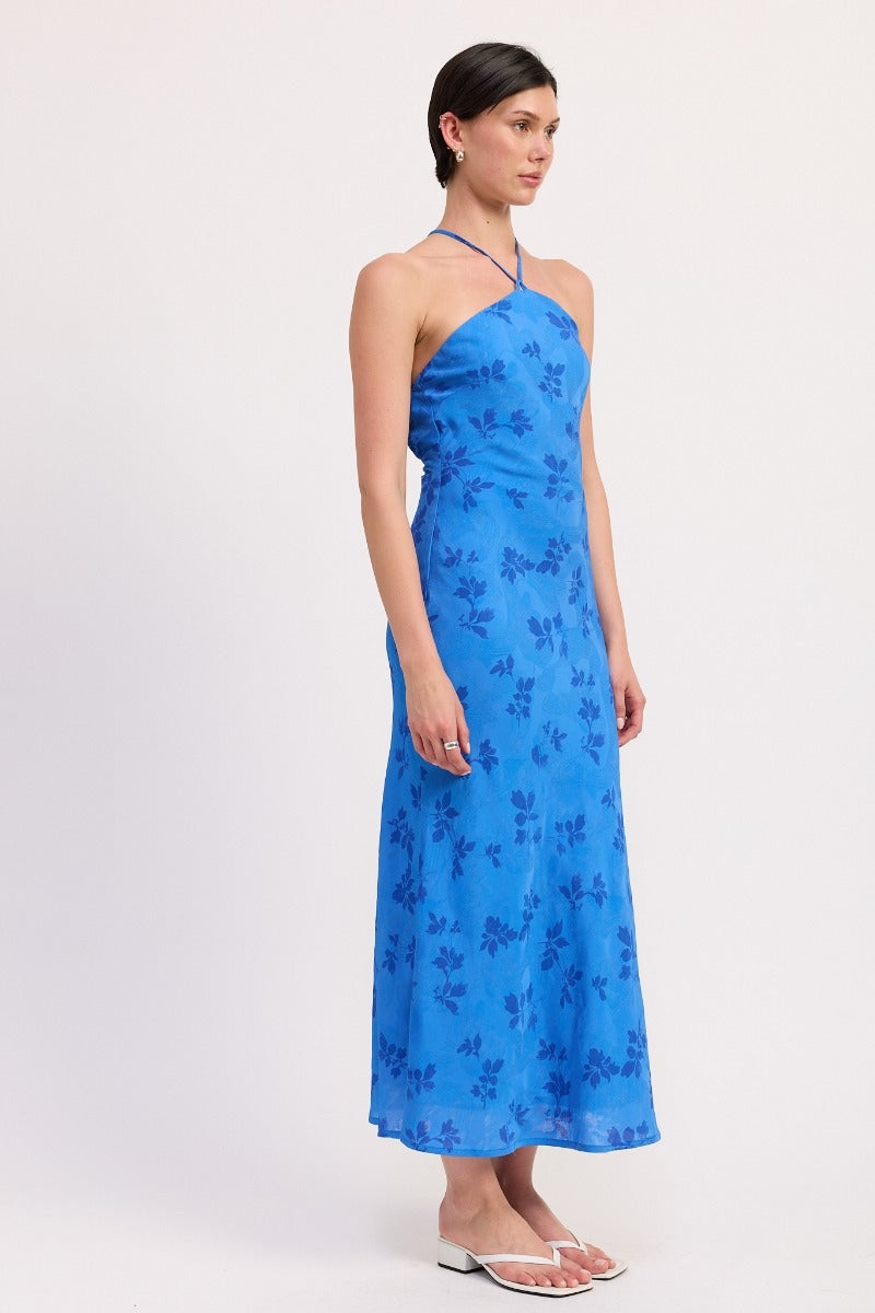 Solana Floral Halter Maxi Dress Blue