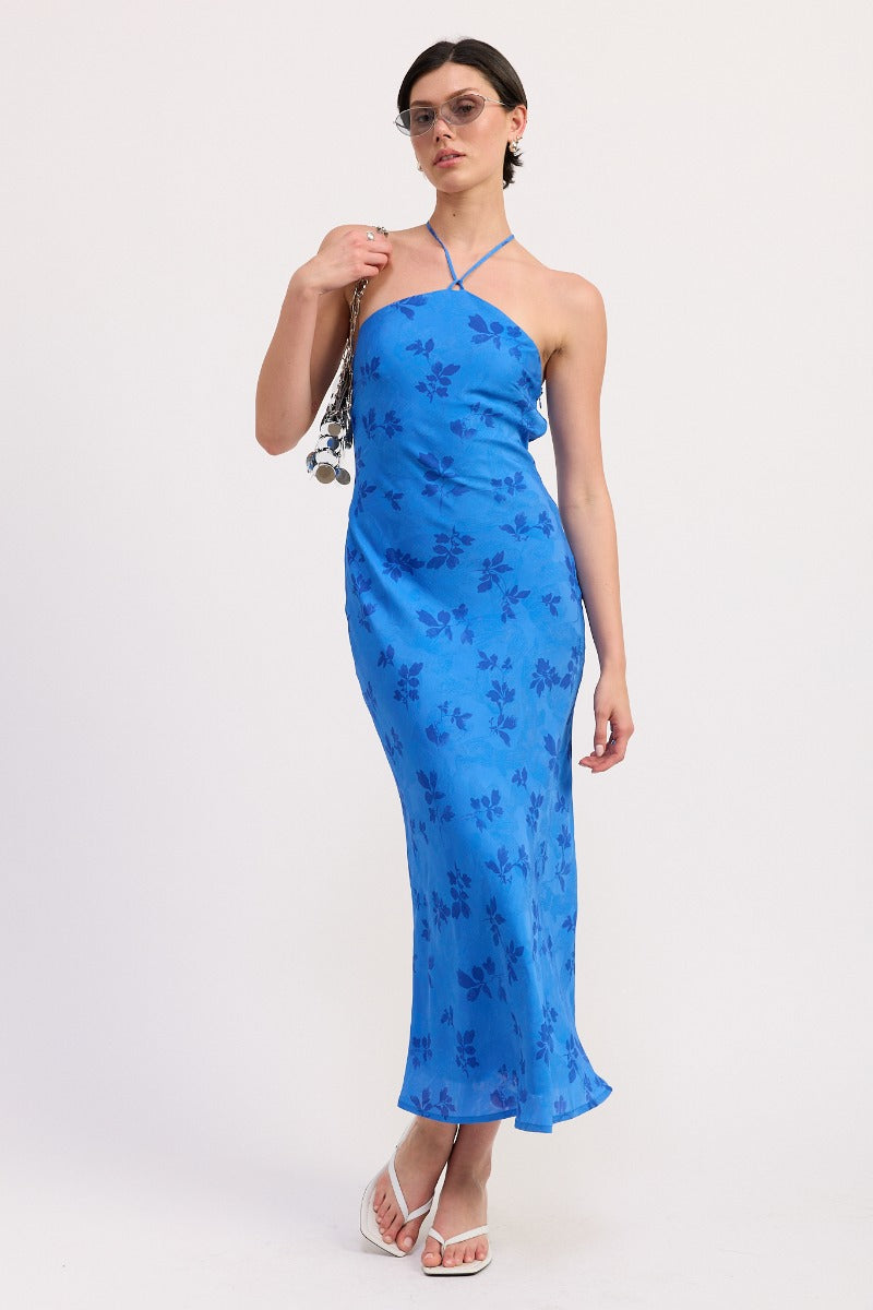 Solana Floral Halter Maxi Dress Blue
