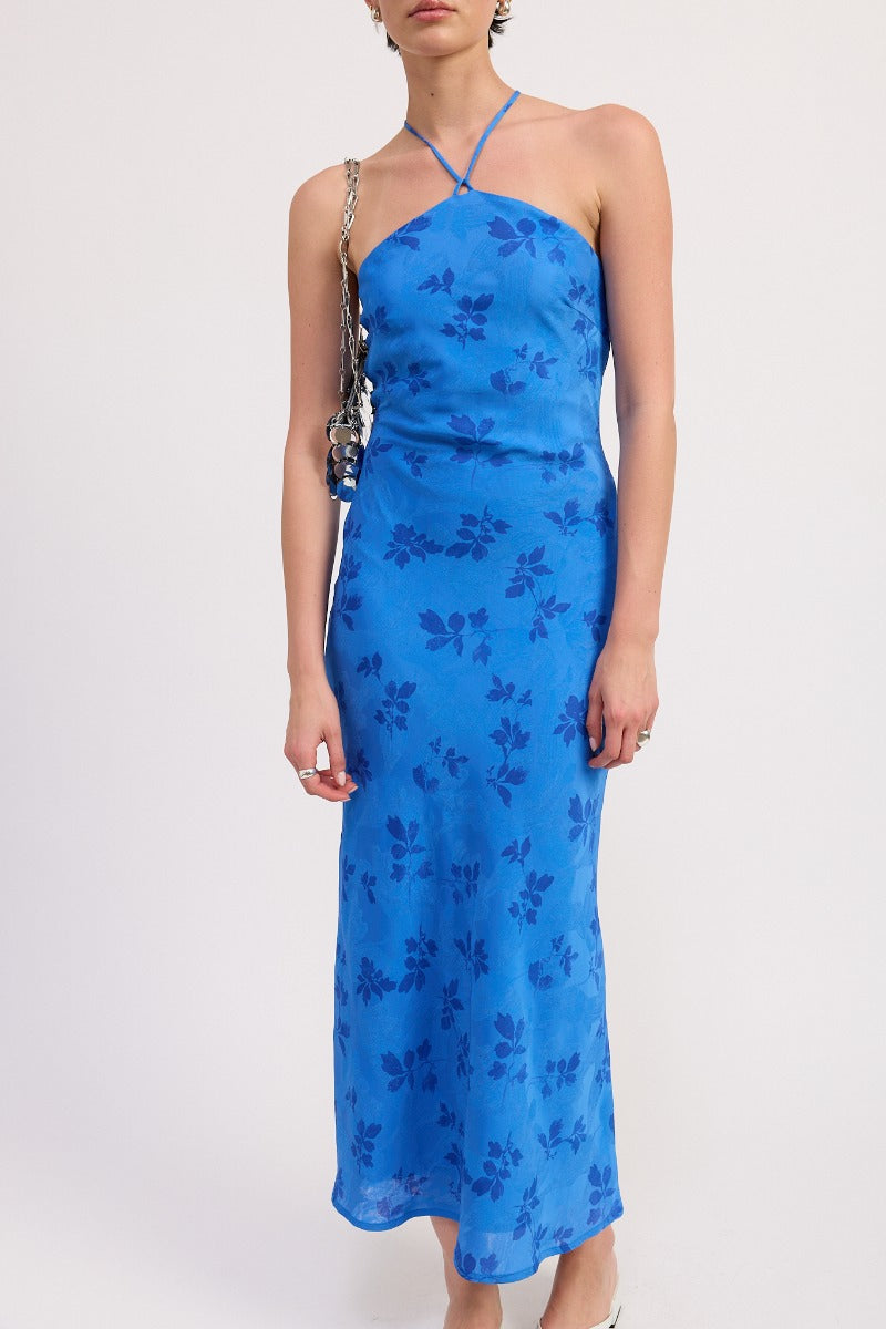 Solana Floral Halter Maxi Dress Blue