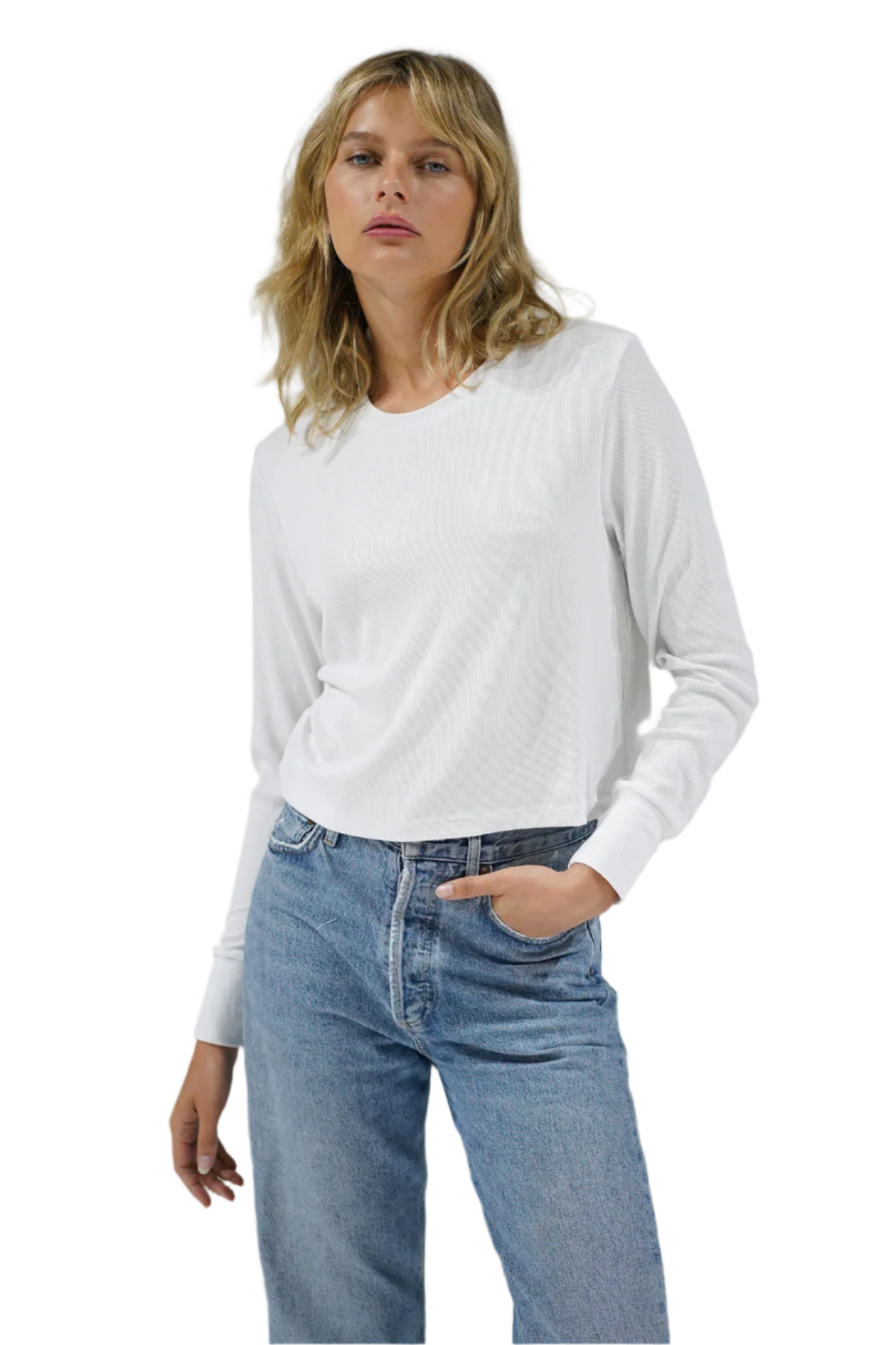 LNA | Long Sleeve Ribbed Crew | White