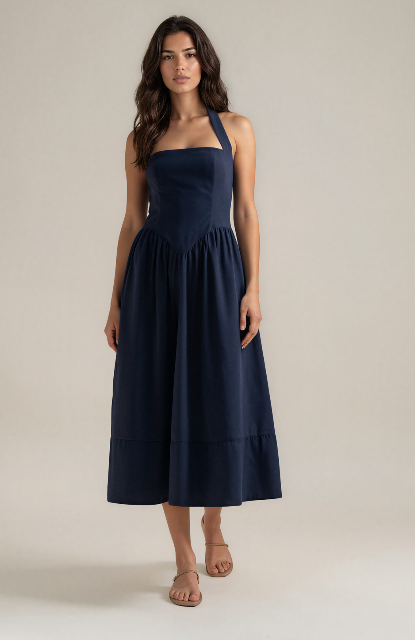 Moon River Moira Navy Halter Midi Dress